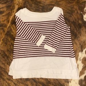 Boat neck striped 3/4 sleeve shirt